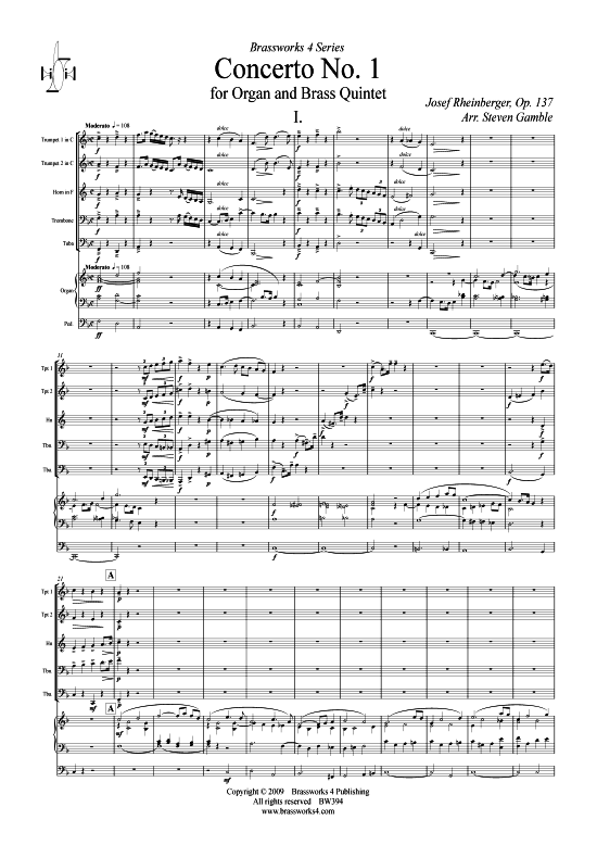 Concerto Nr. 1 (Blechbl serquintett + Orgel) (Quintett (Blech Brass)) von Josef Rheinberger