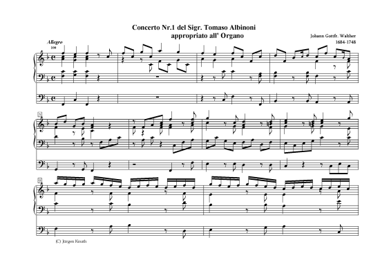 Concerto Nr.1 (Orgel Solo) (Orgel Solo) von Johann G. Walther (appropriato all Organ)