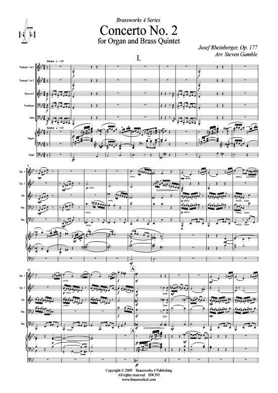 Concerto Nr. 2 (Blechbl serquintett + Orgel) (Quintett (Blech Brass)) von Josef Rheinberger