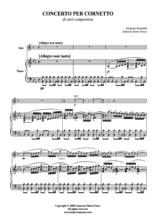 Concerto per Cornetto (Bariton Pos + Klavier) (Klavier  Bariton (Posaune)) von Amilcare Ponchielli (Op. 198 Partitura N. 184)