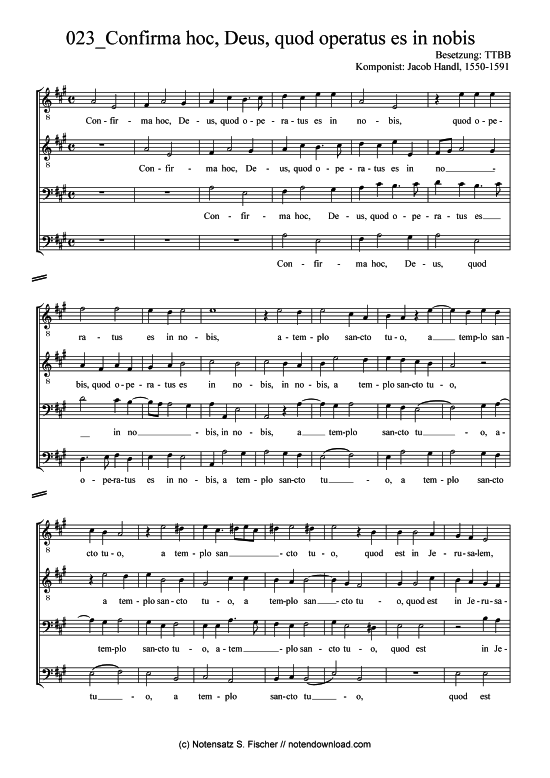 Confirma hoc Deus quod operatus es in nobis (Gemischter Chor) (M nnerchor) von Jacob Handl 1550-1591 