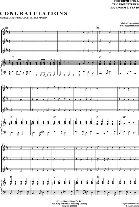 Congratulations (Trompeten Trio + Klavier) (Trio (Trompete)) von Cliff Richard