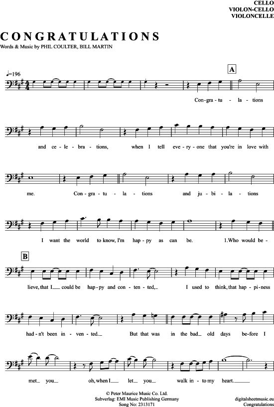 Congratulations (Violoncello) (Violoncello) von Cliff Richard