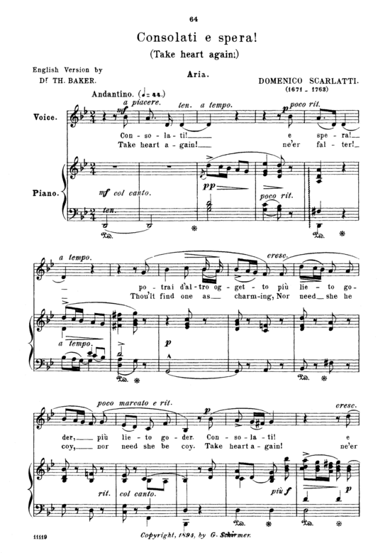Consolati e spera (Gesang mittel + Klavier) (Klavier  Gesang mittel) von Domenico Scarlatti