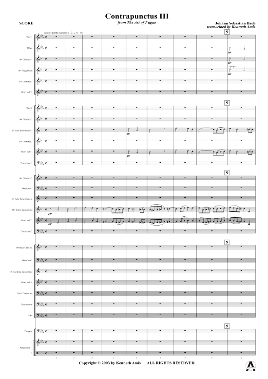 Contrapunctus 3 aus Kunst der Fuge (Concert Band) (Concert Band) von J.S. Bach (nur Partitur )
