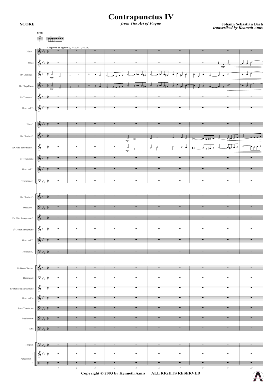 Contrapunctus 4 aus Kunst der Fuge (Concert Band) (Concert Band) von J.S. Bach (nur Partitur )