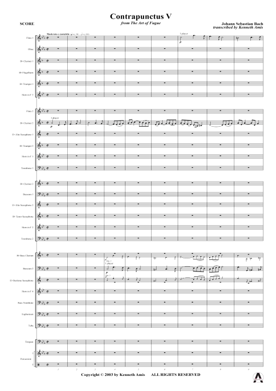 Contrapunctus 5 aus Kunst der Fuge (Concert Band) (Concert Band) von J.S. Bach (nur Partitur )