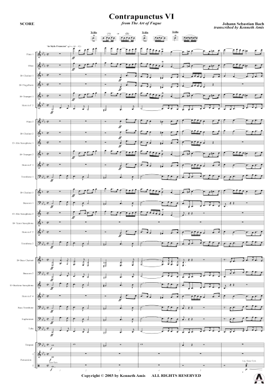Contrapunctus 6 aus Kunst der Fuge (Concert Band) (Concert Band) von J.S. Bach (nur Partitur )