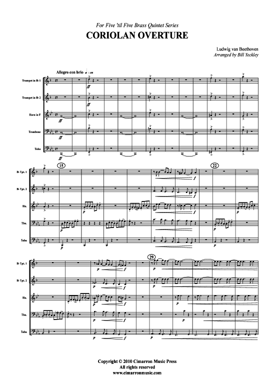 Coriolan Overture (Blechbl auml serquintett) (Quintett (Blech Brass)) von Ludwig van Beethoven