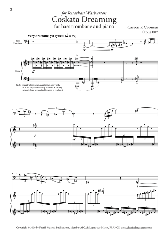 Coskata Dreaming (Bass Posaune + Klavier) (Klavier  Bass Posaune) von Carson P. Cooman