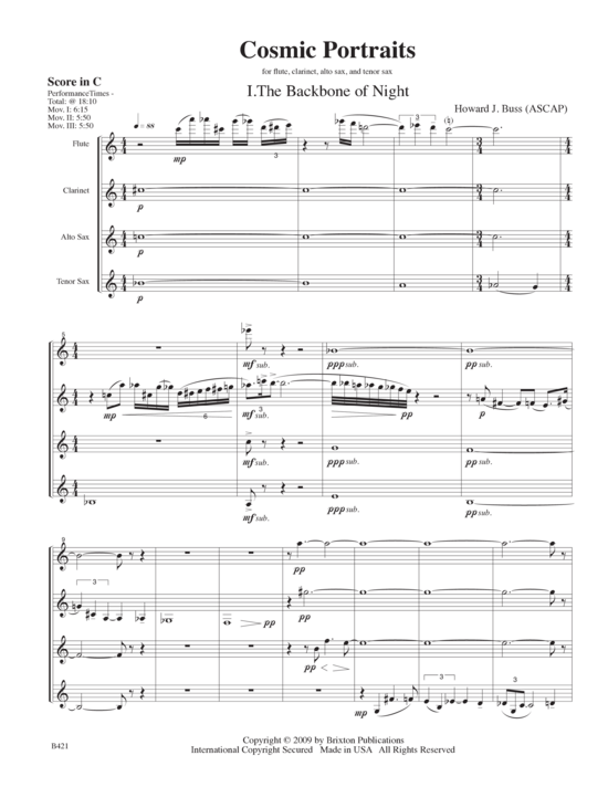 Cosmic Portraits (Fl te Klarinette Altsaxophon und Tenorsaxophon) (Quartett (Holzbl ser)) von Howard J. Buss 