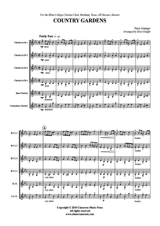 Country Gardens (Klarinetten-Quintett) (Sextett (Holzbl ser)) von Percy Grainger