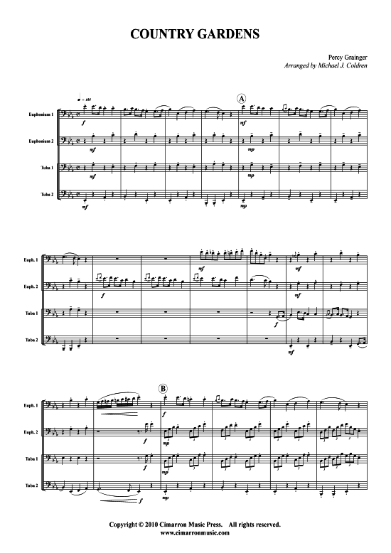 Country Gardens (Tuba Quartett 2x Bariton 2xTuba) (Quartett (Tuba)) von Percy Grainger