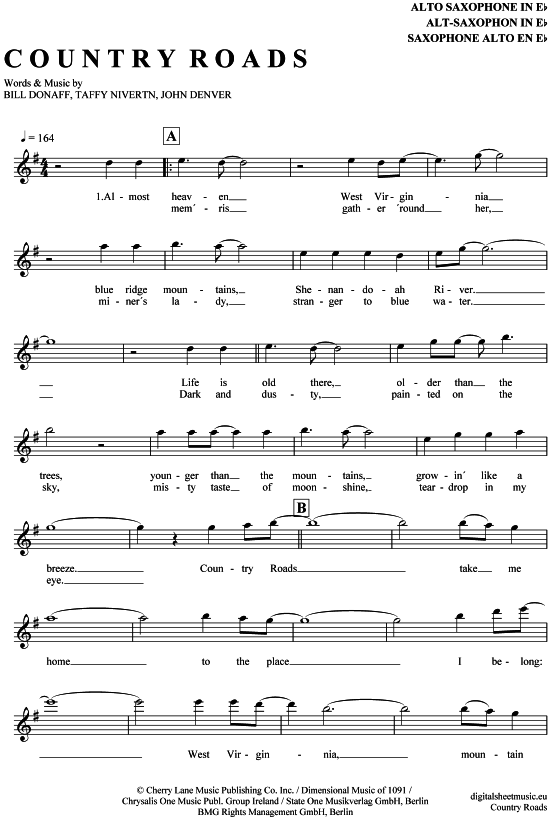 Country Roads (Alt-Sax) (Alt Saxophon) von John Denver