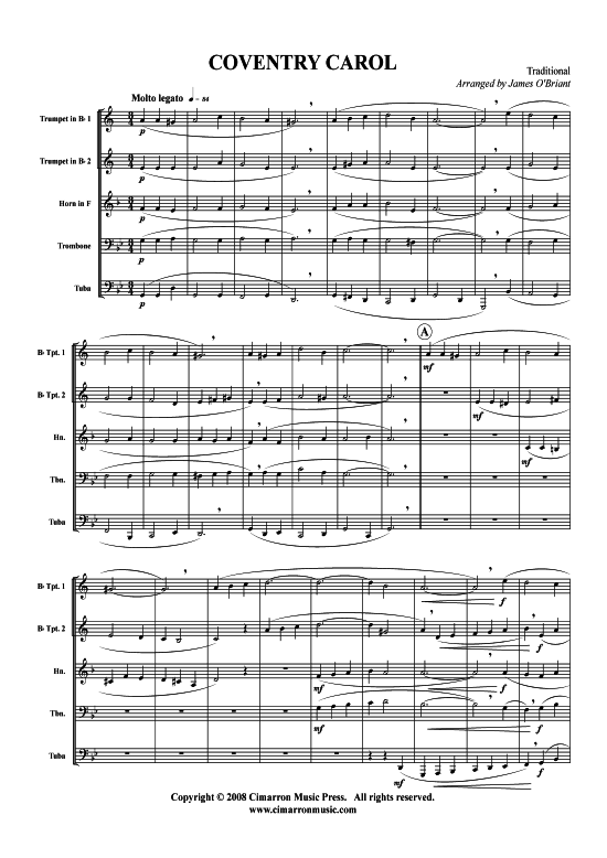 Coventry Carol (Blechbl auml serquintett) (Quintett (Blech Brass)) von Weihnachten