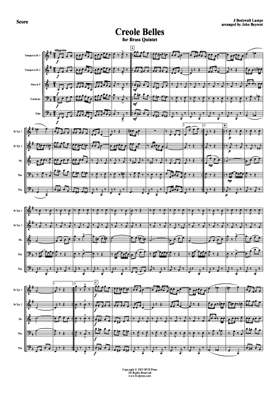 Creole Bells (Blechbl serquintett) (Quintett (Blech Brass)) von Jens Bodewalt Lampe arr. Beyrent)