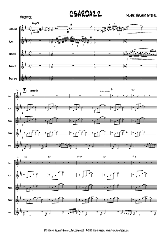 Csardazz (Csardaz goes Jazz) (Quintett (Saxophon)) von Helmut Strobl - Saxophonquintett (SATTB)