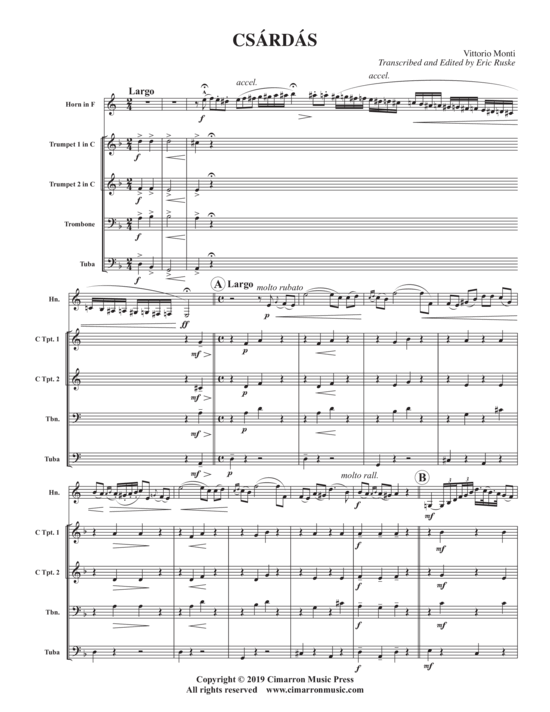 Czardas (Blechbl auml ser Quartett + Horn in F Solo) (Quartett (Blech Brass)) von Vittorio Monti