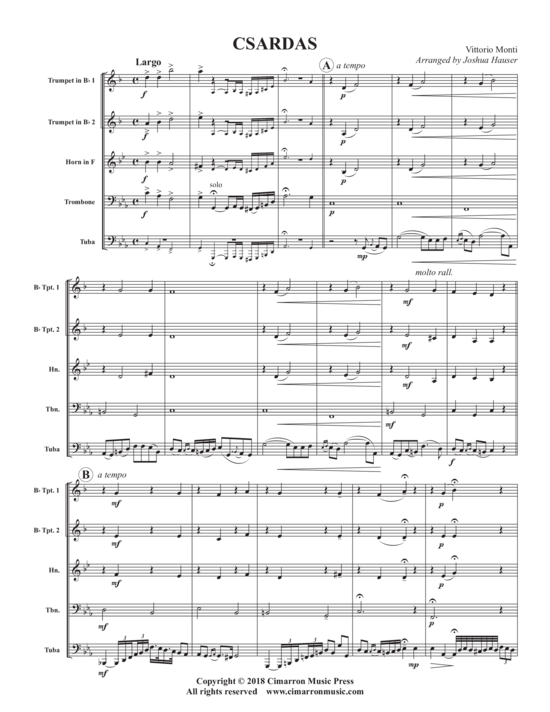 Czardas (Blechbl auml ser Quintett) (Quintett (Blech Brass)) von Vittorio Monti