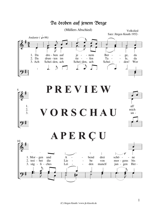 Da droben auf jenem Berge (M llers Abschied) (Gemischter Chor) (Gemischter Chor) von Unbekannt Satz J rgen Knuth 1952-