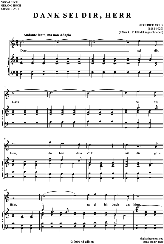 Dank sei dir Herr (hoch E - G ) (Klavier  Gesang) von Siegfried Ochs (1858-1929)  fr her H ndel zugeschrieben