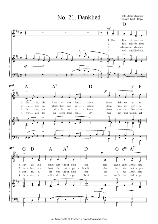 Danklied (Klavier + Gesang) (Klavier Gesang  Gitarre) von arr. Karl Pfleger