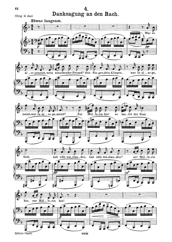 Danksagung an den Bach D.795-4 (Die Sch ouml ne M uuml llerin) (Gesang mittel + Klavier) (Klavier  Gesang mittel) von Schubert Franz