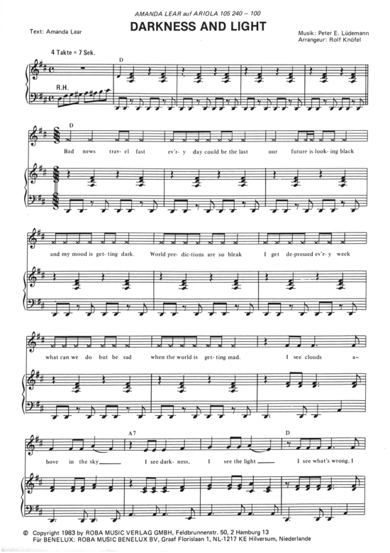 Darkness and Light (Klavier + Gesang) (Klavier Gesang  Gitarre) von Amanda Lear