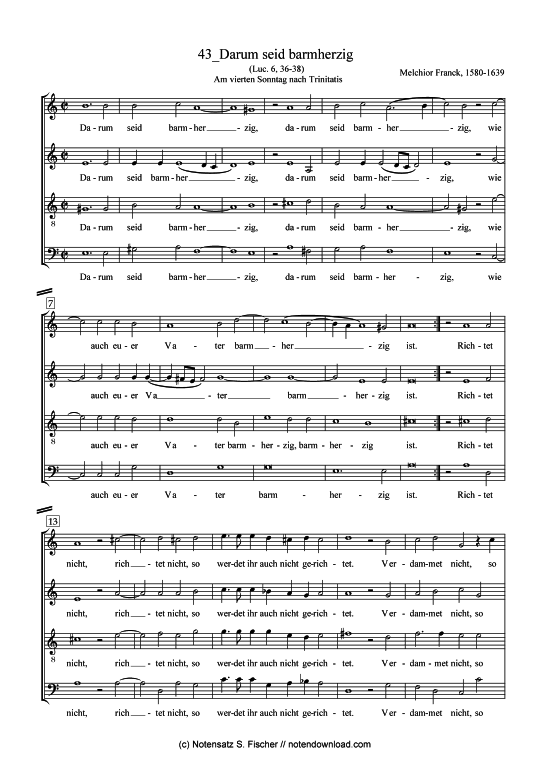 Darum seid barmherzig (Gemischter Chor) (Gemischter Chor) von Melchior Franck (1580-1639)