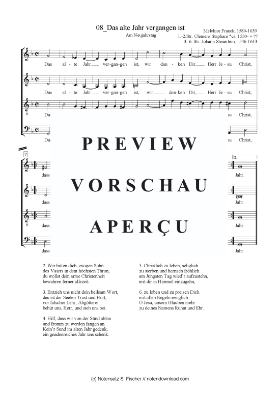 Das alte Jahr vergangen ist (Gemischter Chor) (Gemischter Chor) von Melchior Franck (1580-1639)