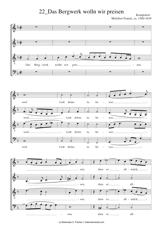 Das Bergwerk wolln wir preisen (Gemischter Chor) (Gemischter Chor) von Melchior Franck ca. 1580-1639