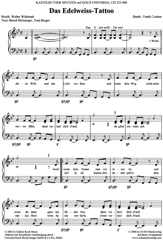 Das Edelweiss - Tattoo (Klavier Gesang  Gitarre) von Kastelruther Spatzen
