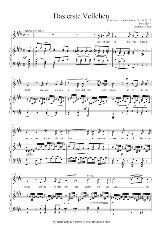 Das erste Veilchen (Klavier + Gesang) (Klavier  Gesang) von Mendelssohn Op. 19 No. 2