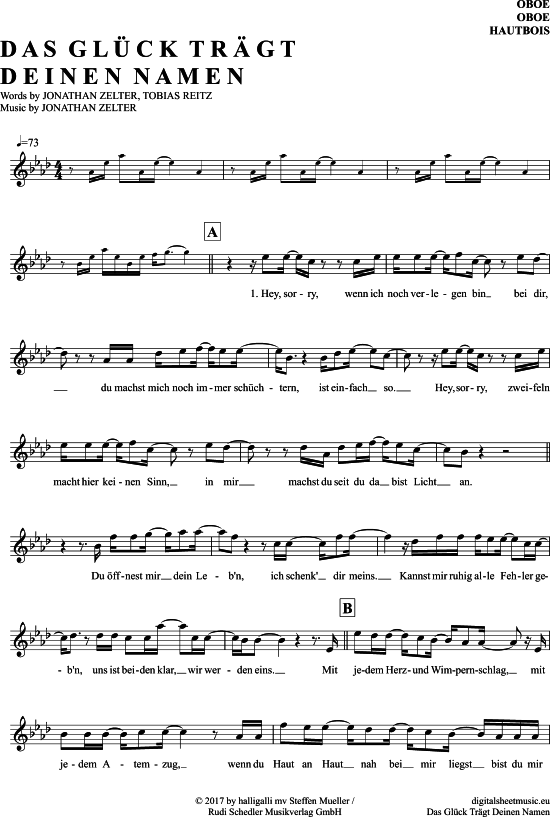 Das Gl ck Tr gt Deinen Namen (Oboe) (Oboe Fagott) von Jonathan Zelter