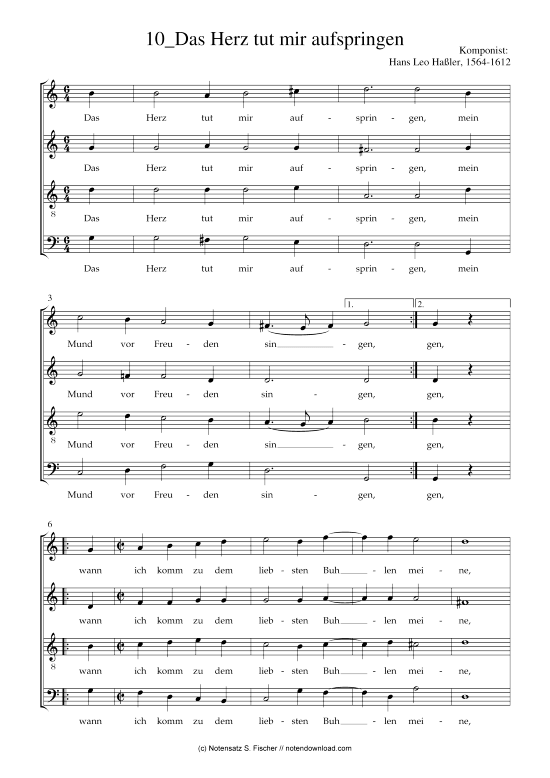 Das Herz tut mir aufspringen (Gemischter Chor) (Gemischter Chor) von Hans Leo Ha ler 1564-1612