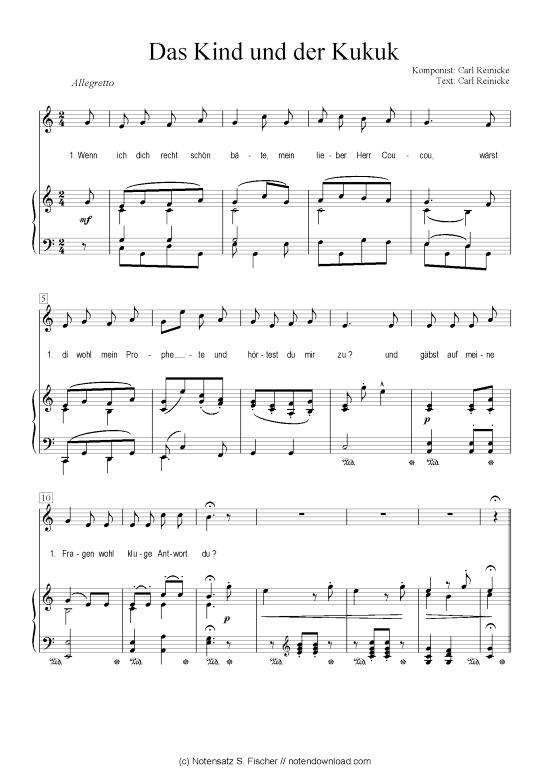 Das Kind und der Kukuk (Klavier + Gesang) (Klavier  Gesang) von Carl Reinecke  Carl Reinecke