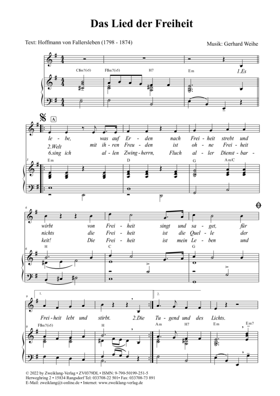 Das Lied der Freiheit (Gesang + Klavier) (Klavier  Gesang) von Gerhard Weihe