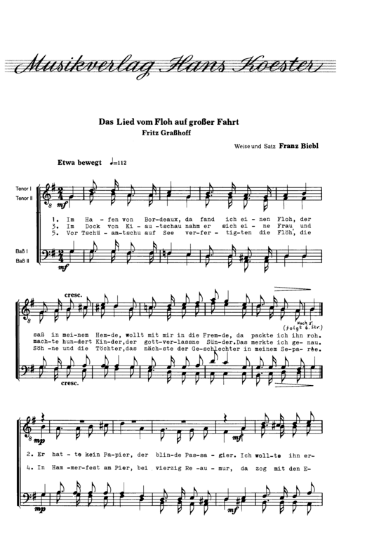 Das Lied vom Floh auf gro szlig er Fahrt M auml nnerchor) (M nnerchor) von Franz Biebl