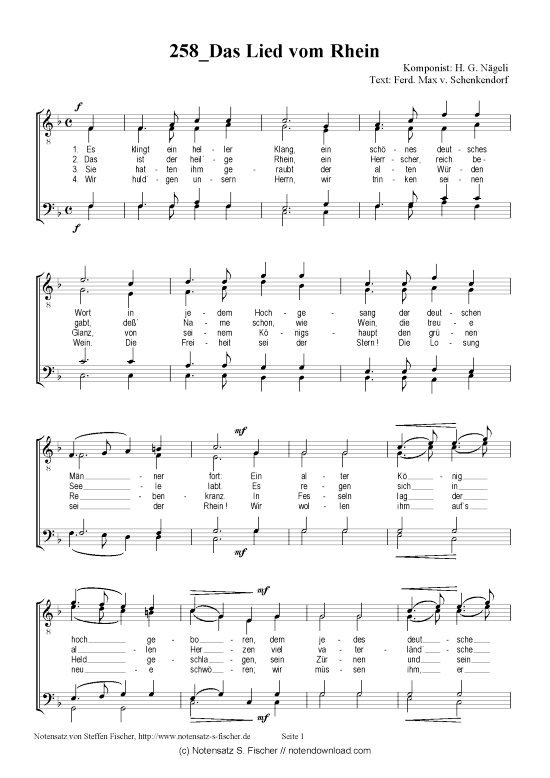 Das Lied vom Rhein (M nnerchor) (M nnerchor) von H. G. N geli  Ferd. Max v. Schenkendorf 