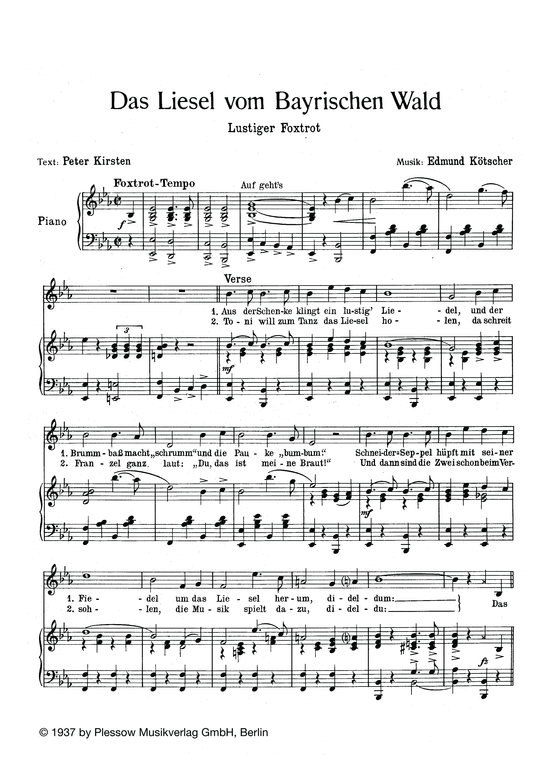 Das Liesel vom Bayrischen Wald (Klavier + Gesang) (Klavier Gesang  Gitarre) von Foxtrott
