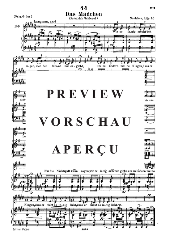 Das M auml dchen D.652 (Gesang tief + Klavier) (Klavier  Gesang tief) von Franz Schubert