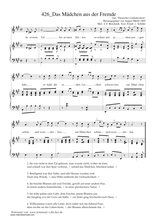 Das M dchen aus der Fremde (Klavier + Gesang) (Klavier  Gesang) von Johann Friedrich Reichardt