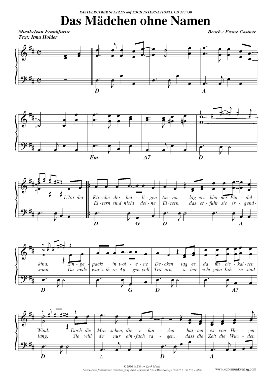 Das M dchen ohne Namen (Klavier Gesang  Gitarre) von Kastelruther Spatzen