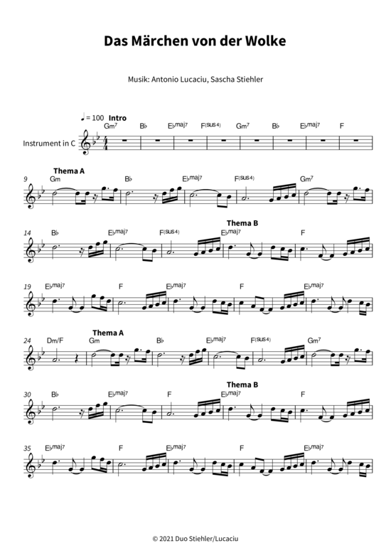 Das M rchen von der Wolke (Instrument in C) (Leadsheet) (Querfl te) von Duo Stiehler Lucaciu