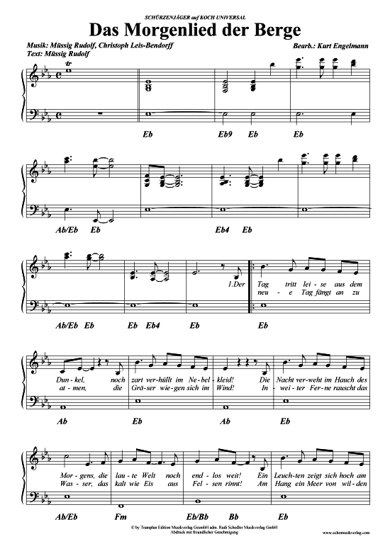 Das Morgenlied der Berge (Klavier + Gesang) (Klavier Gesang  Gitarre) von Zillertaler Sch uuml rzenj auml ger