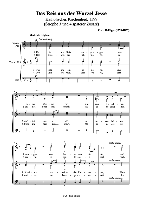 Das Reis aus der Wurzel Jesse (Gemischter Chor) (Gemischter Chor) von C. G. Rei iger