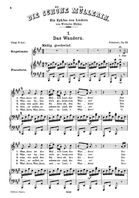 Das Wandern D.795-1 (Die Sch ouml ne M uuml llerin) (Gesang mittel + Klavier) (Klavier  Gesang mittel) von Schubert Franz