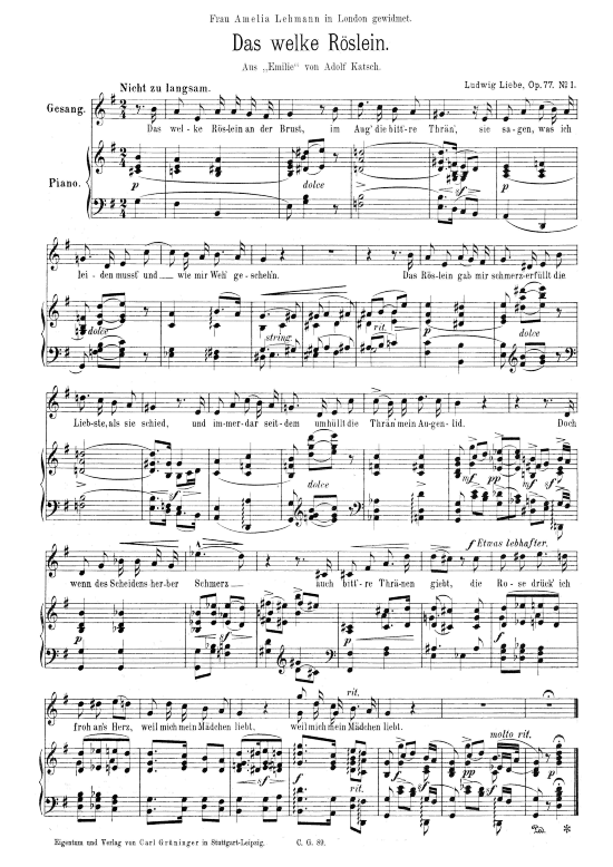 Das welke R slein (Klavier + Gesang) (Klavier  Gesang) von Ludwig Liebe