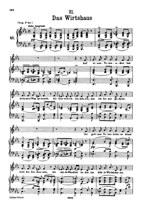 Das Wirtshaus D.911-21 (Winterreise) (Gesang tief + Klavier) (Klavier  Gesang tief) von Schubert Franz