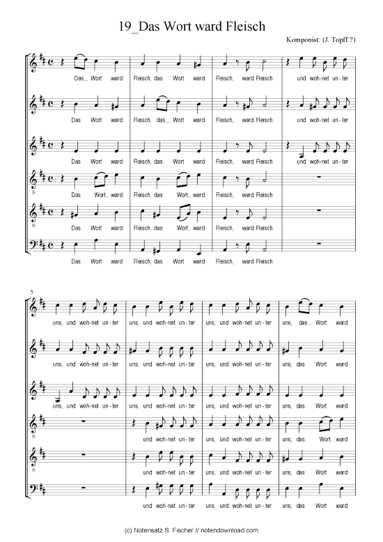 Das Wort ward Fleisch (Gemischter Chor) (Gemischter Chor) von (J. Topff )  Weihnachtsmotette ber Joh. 1 14